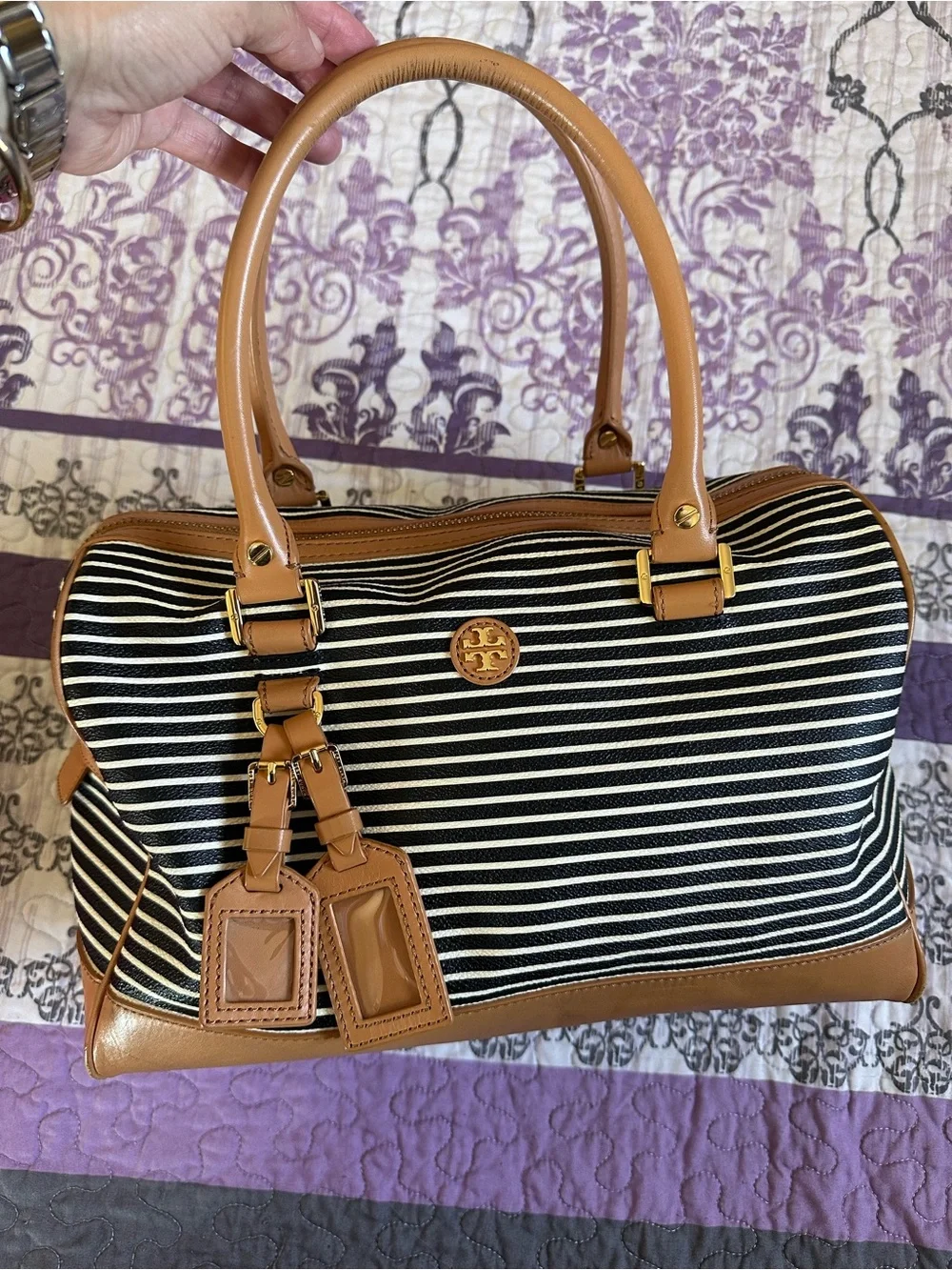 Authentic Tory Burch Viva Striped Satchel - Very Good Condition